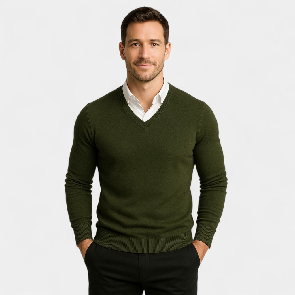 Men's V-Neck Fine Knit Jumper