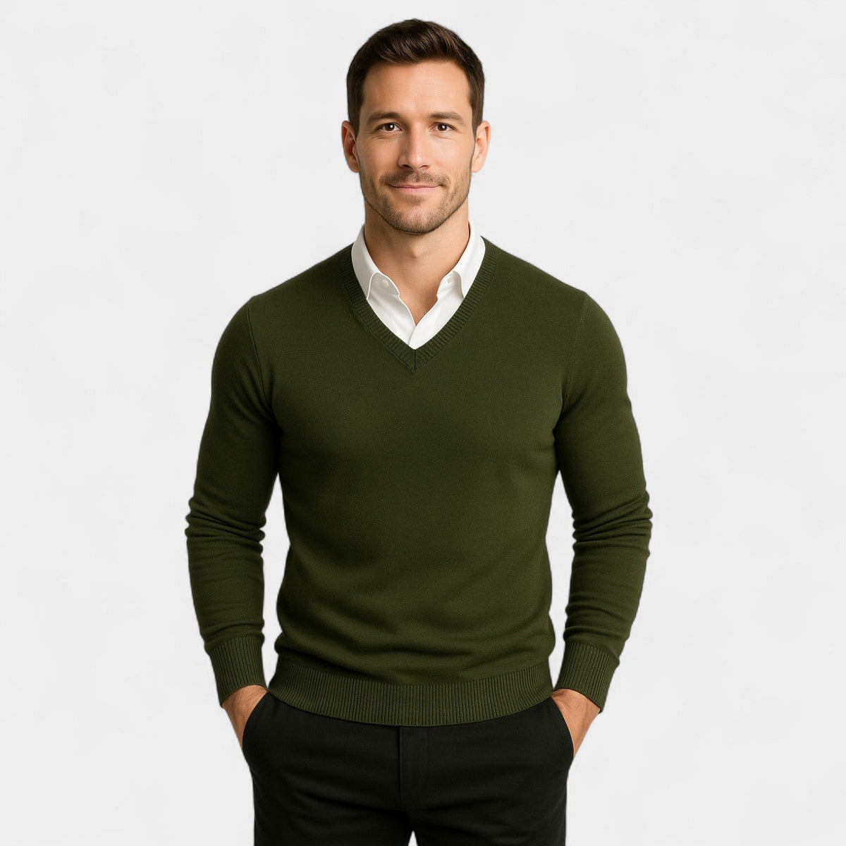 Men's V-Neck Fine Knit Jumper