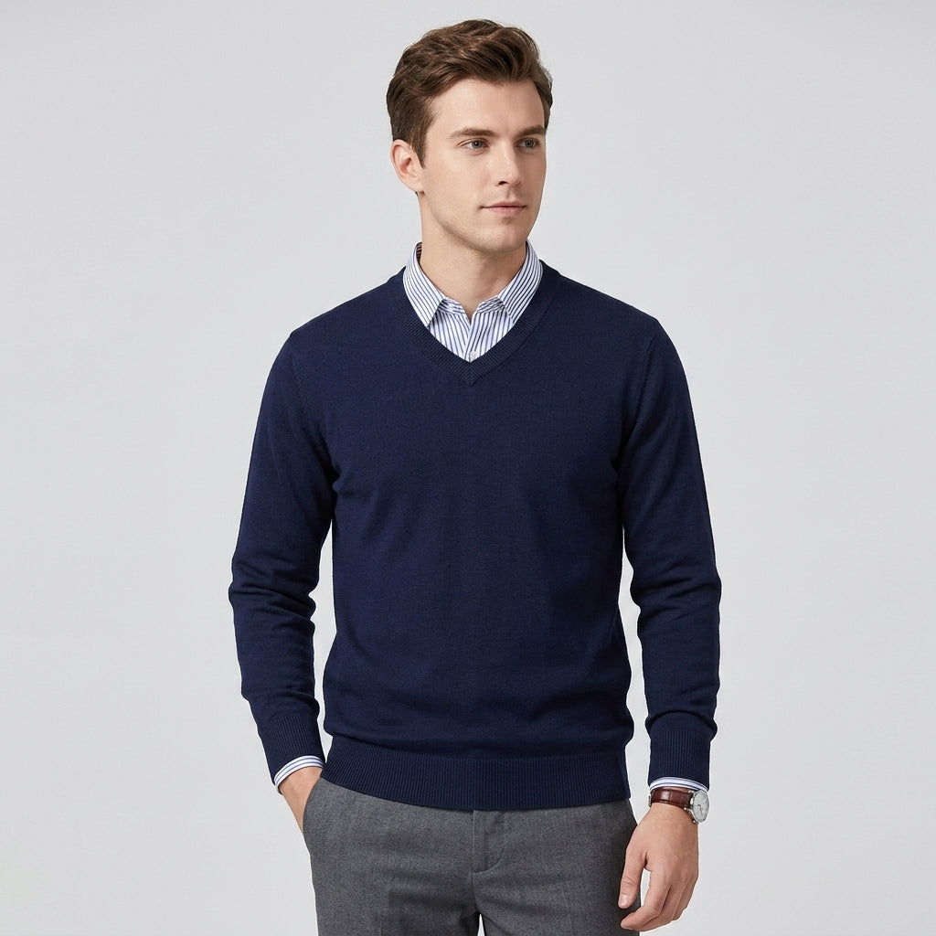 Men's V-Neck Fine Knit Jumper