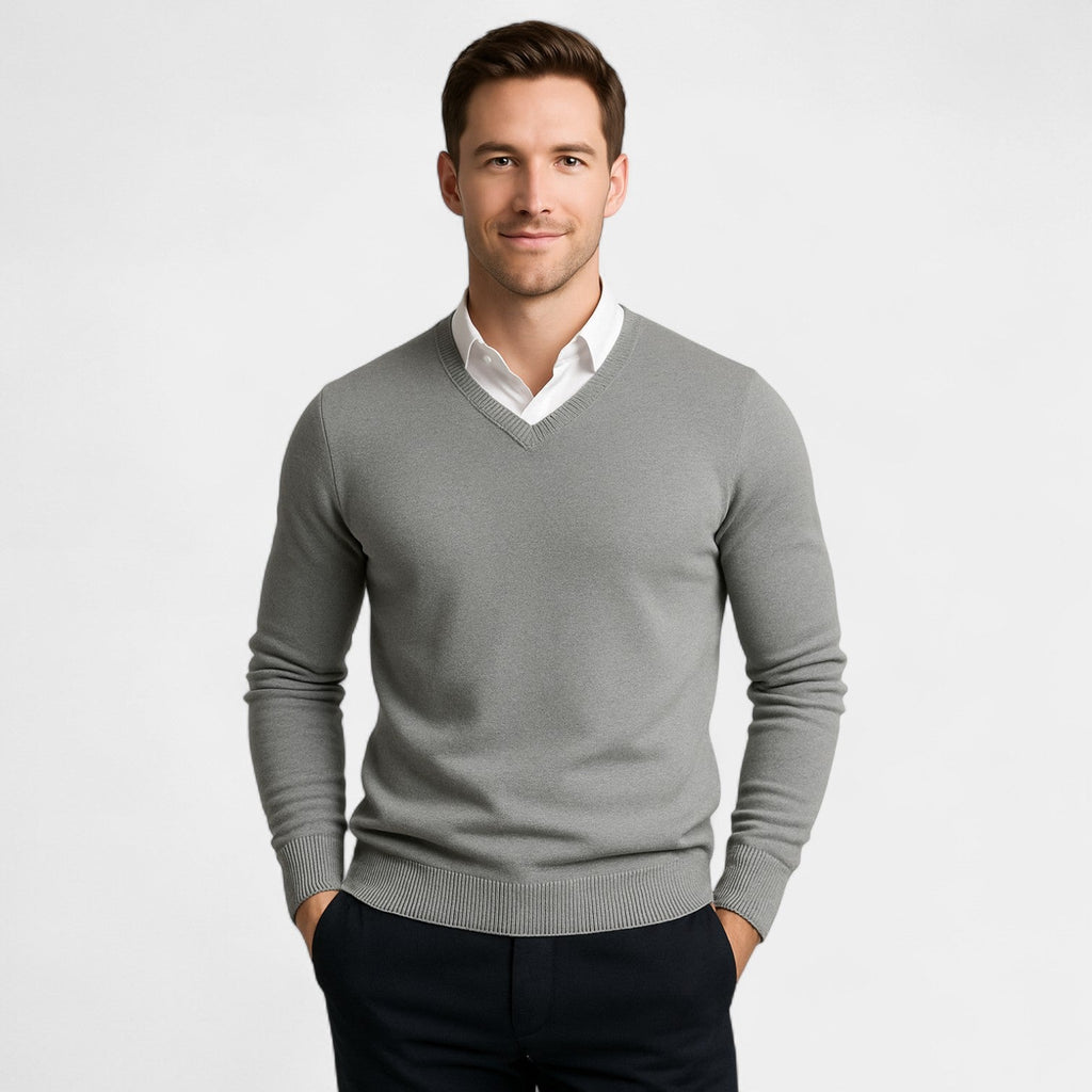 Men's V-Neck Fine Knit Jumper