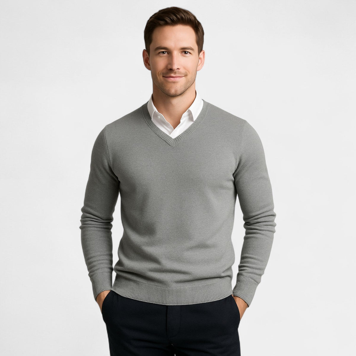 Men's V-Neck Fine Knit Jumper