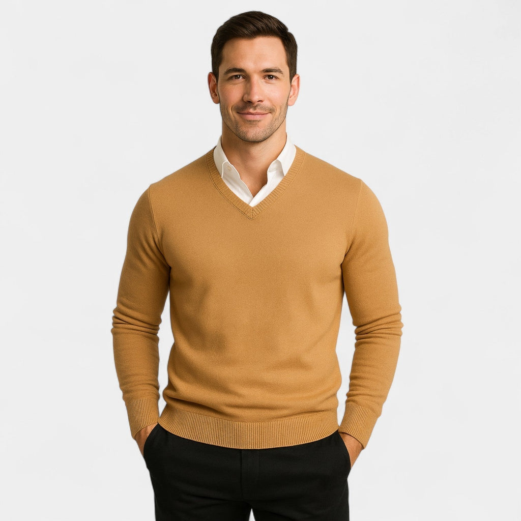 Men's V-Neck Fine Knit Jumper