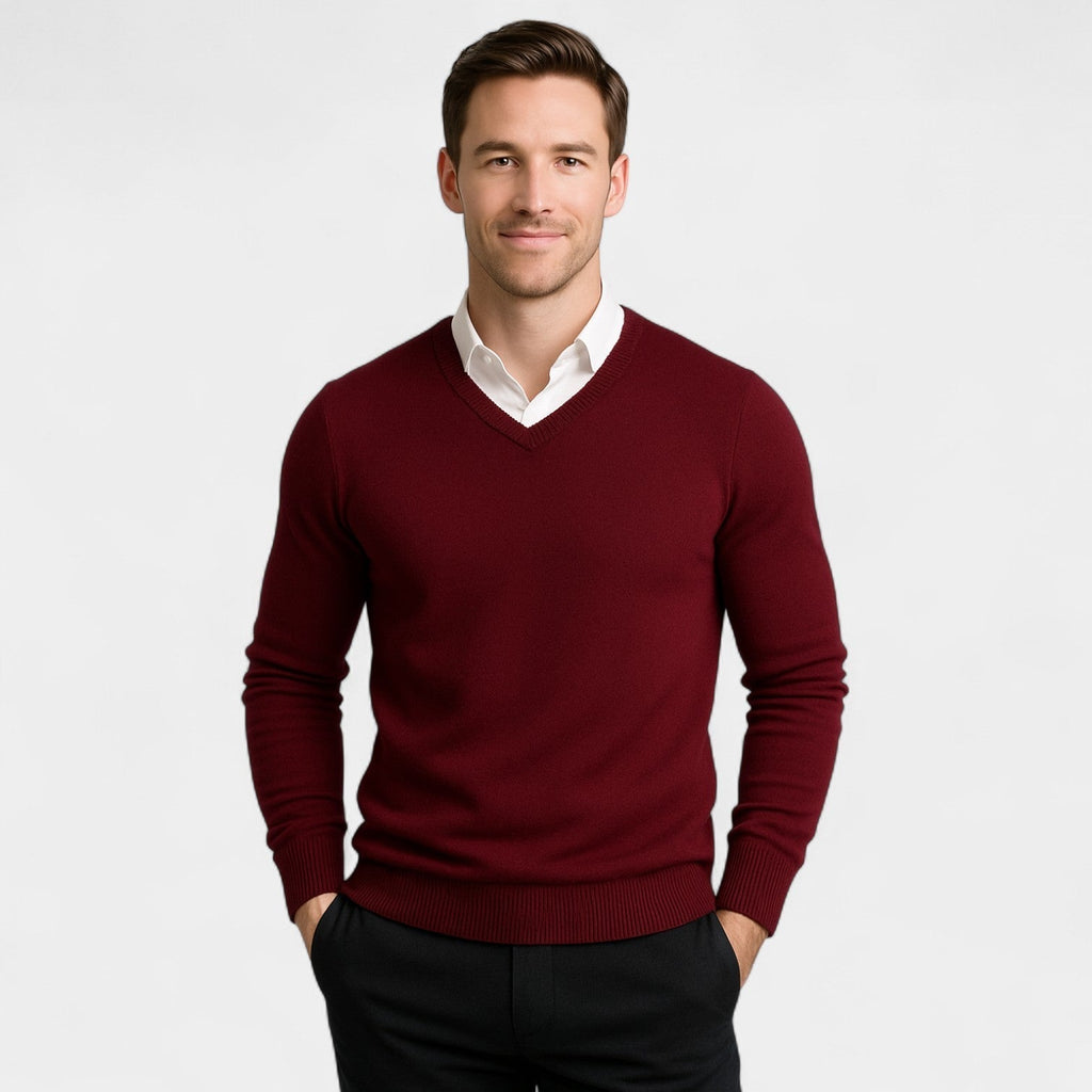 Men's V-Neck Fine Knit Jumper
