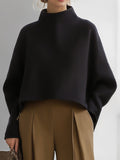 Women's Black High-Neck Cropped Sweatshirt