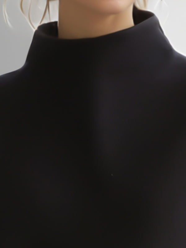 Women's Black High-Neck Cropped Sweatshirt