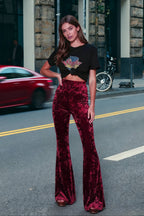 Women's High-Waisted Velour Wide-Leg Flared Trousers