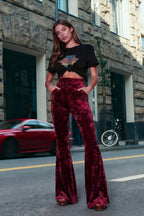 Women's High-Waisted Velour Wide-Leg Flared Trousers