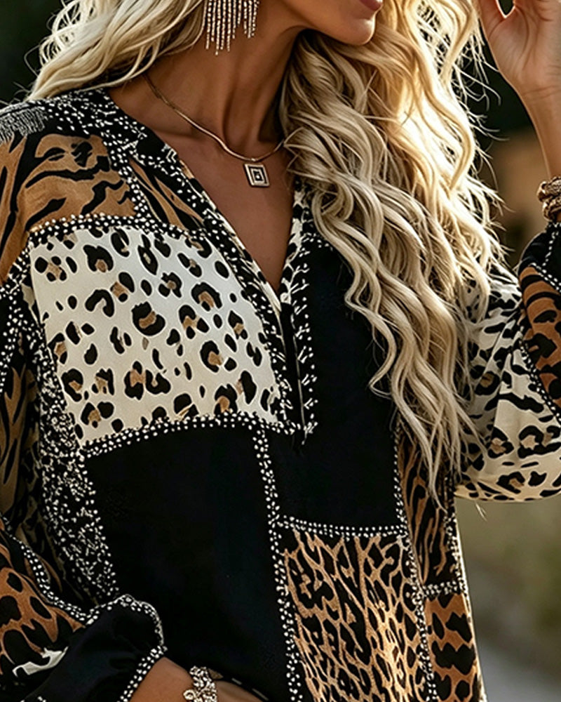 Women's Leopard Colour Block Blouse