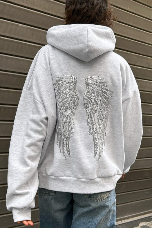 Women's Sequin Wing Graphic Oversized Hoodie