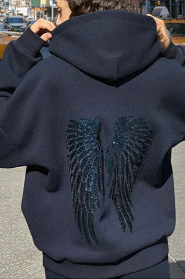 Women's Sequin Wing Graphic Oversized Hoodie