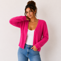 Women's V-Neck Fuzzy Cardigan