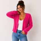 Women's V-Neck Fuzzy Cardigan