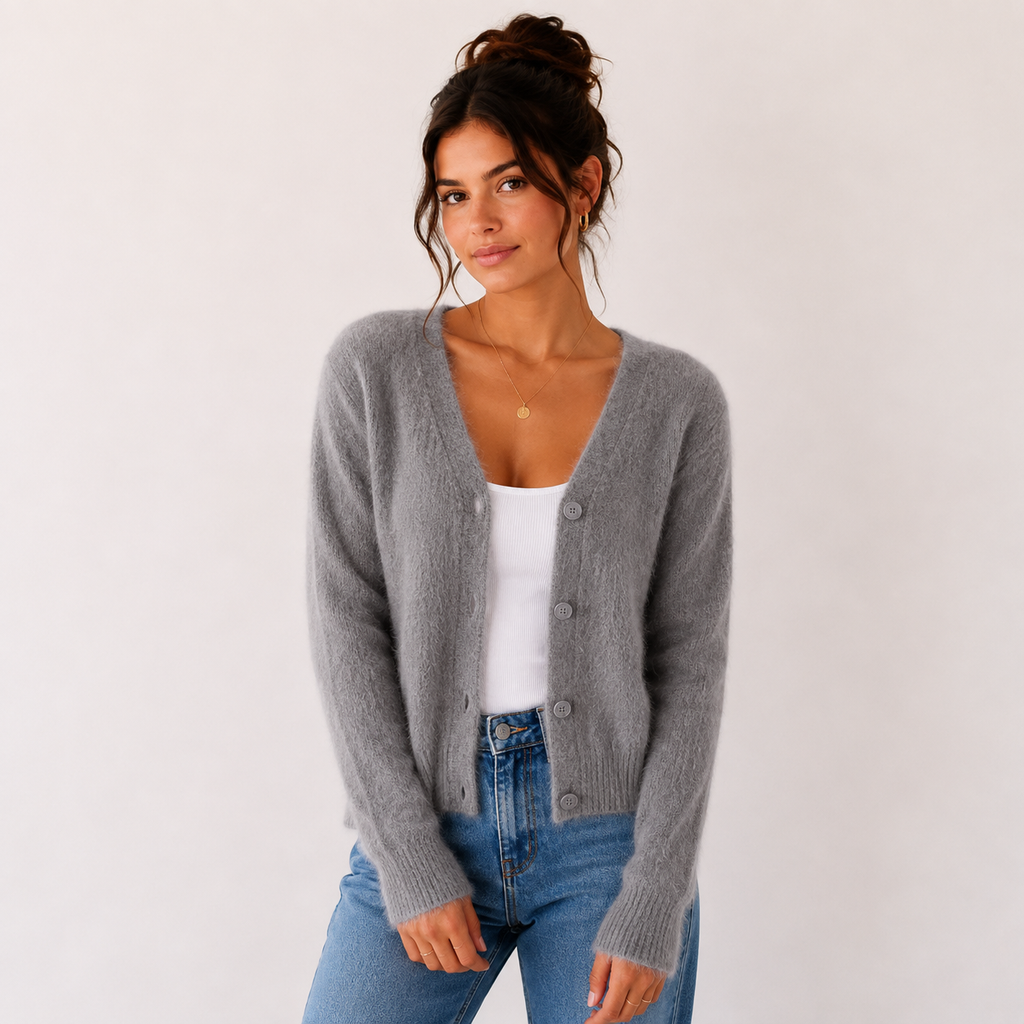 Women's V-Neck Fuzzy Cardigan