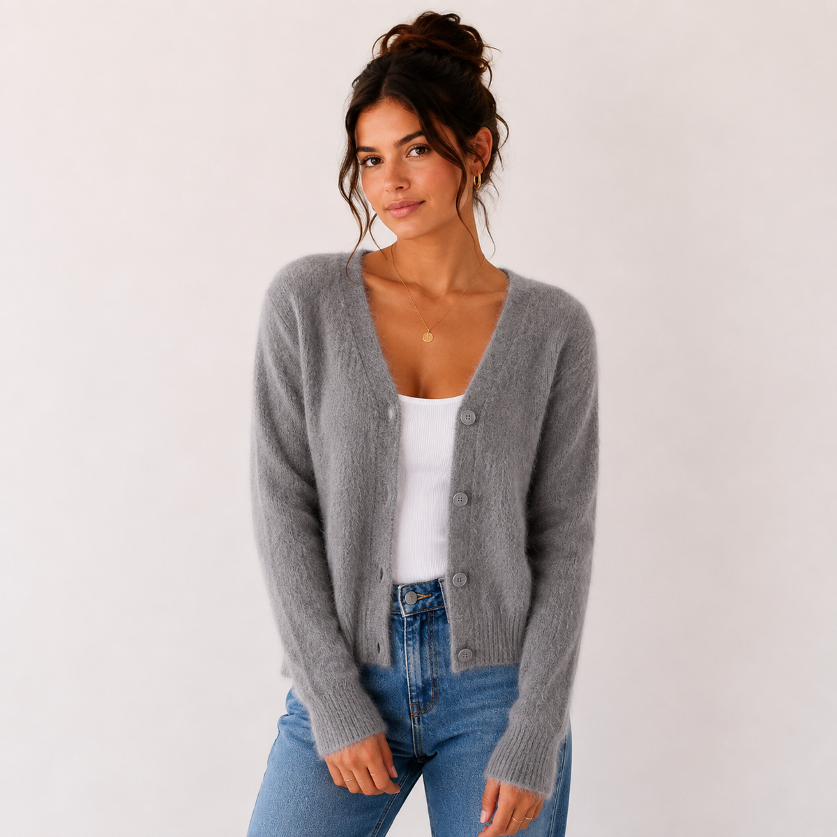 Women's V-Neck Fuzzy Cardigan