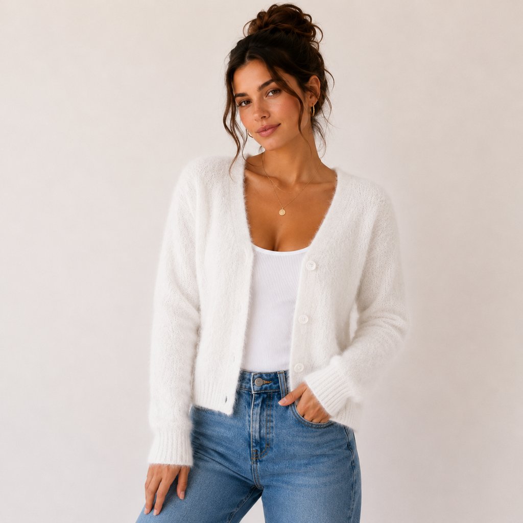 Women's V-Neck Fuzzy Cardigan