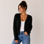 Women's V-Neck Fuzzy Cardigan