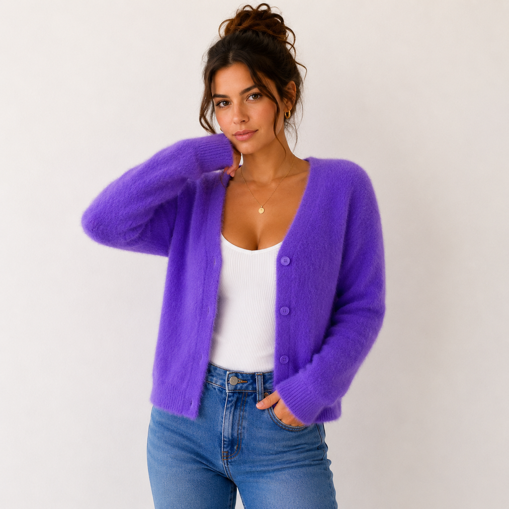 Women's V-Neck Fuzzy Cardigan