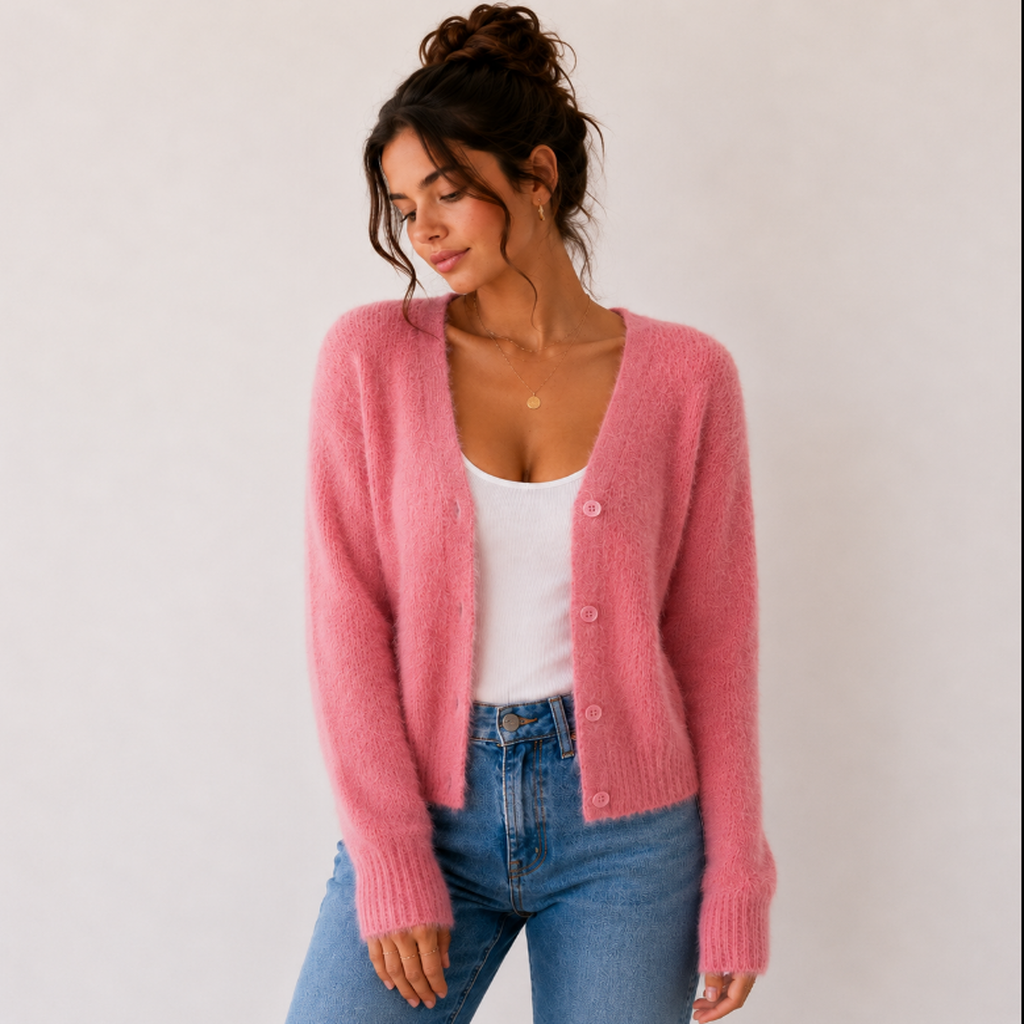 Women's V-Neck Fuzzy Cardigan