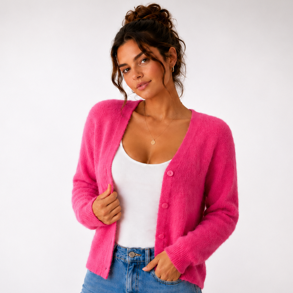 Women's V-Neck Fuzzy Cardigan