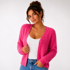 Women's V-Neck Fuzzy Cardigan