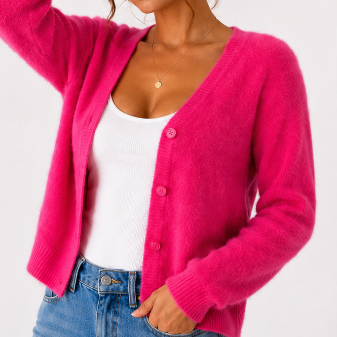 Women's V-Neck Fuzzy Cardigan