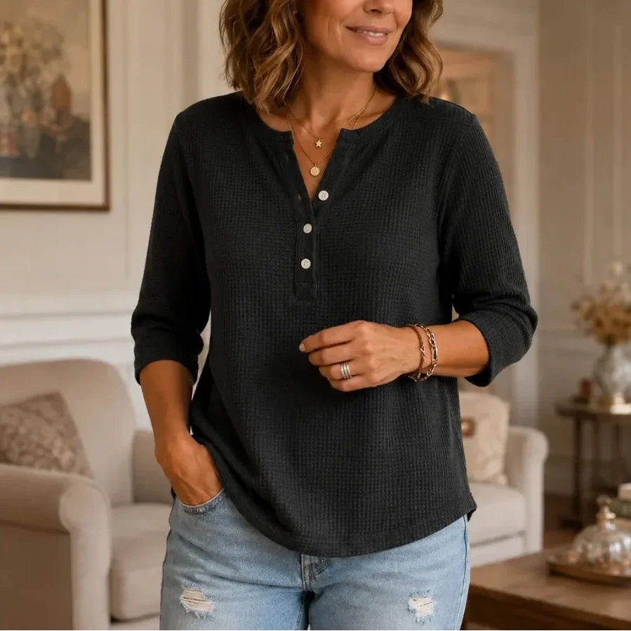 Women's Waffle Henley Top