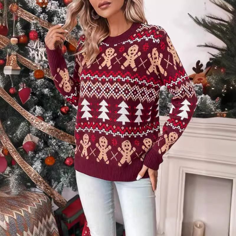 Women's Christmas Jumper, Gingerbread Jacquard, Crew Neck