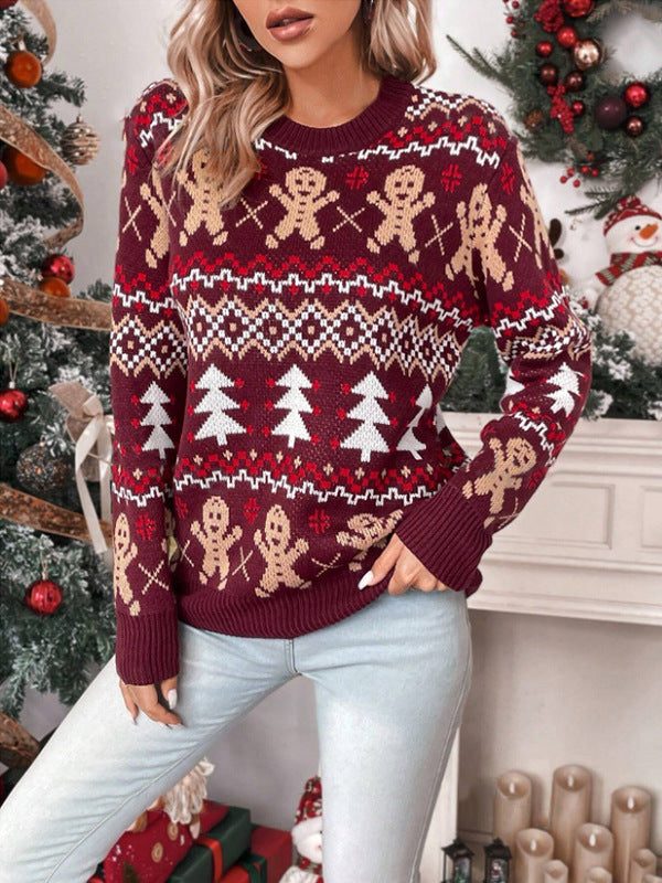 Women's Christmas Jumper, Gingerbread Jacquard, Crew Neck
