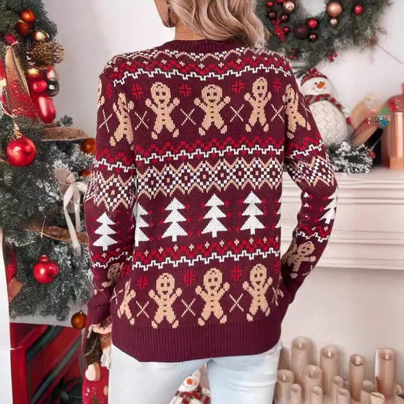 Women's Christmas Jumper, Gingerbread Jacquard, Crew Neck