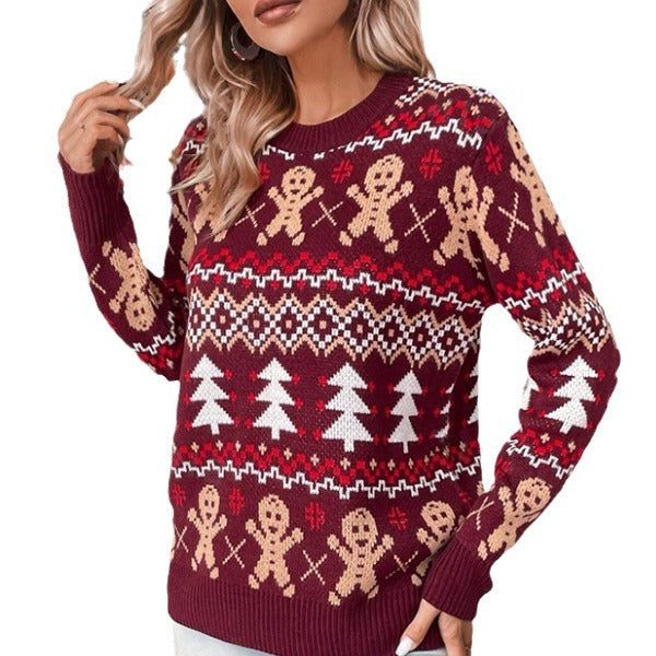 Women's Christmas Jumper, Gingerbread Jacquard, Crew Neck