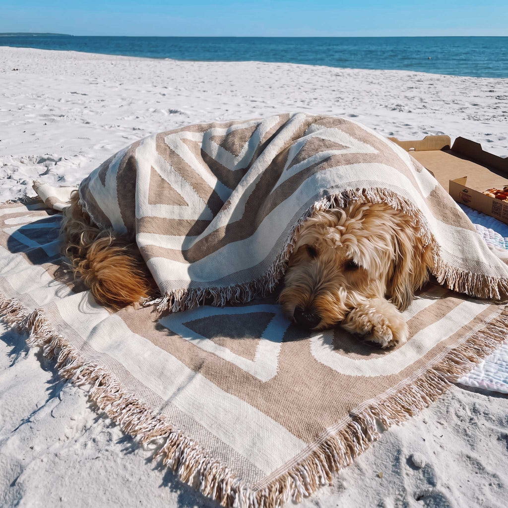 Boho Geometric Couch Cover for Pets – Woven Sofa Throw with Fringed Edge - image 3