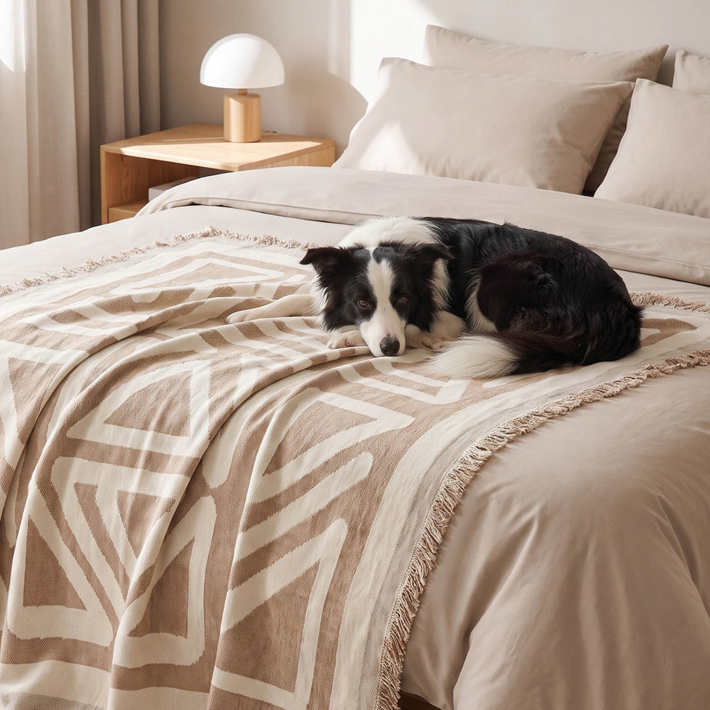 Boho Geometric Couch Cover for Pets – Woven Sofa Throw with Fringed Edge - image 4