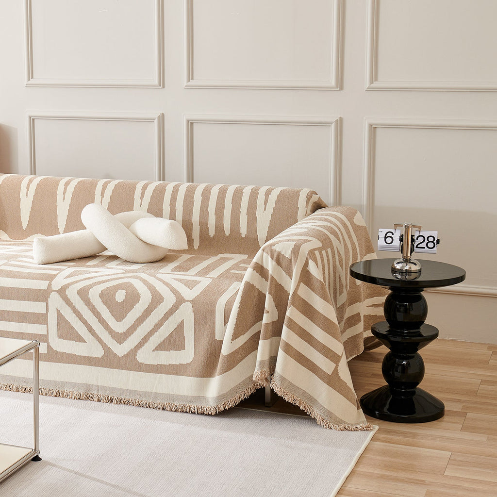Boho Geometric Couch Cover for Pets – Woven Sofa Throw with Fringed Edge - image 7
