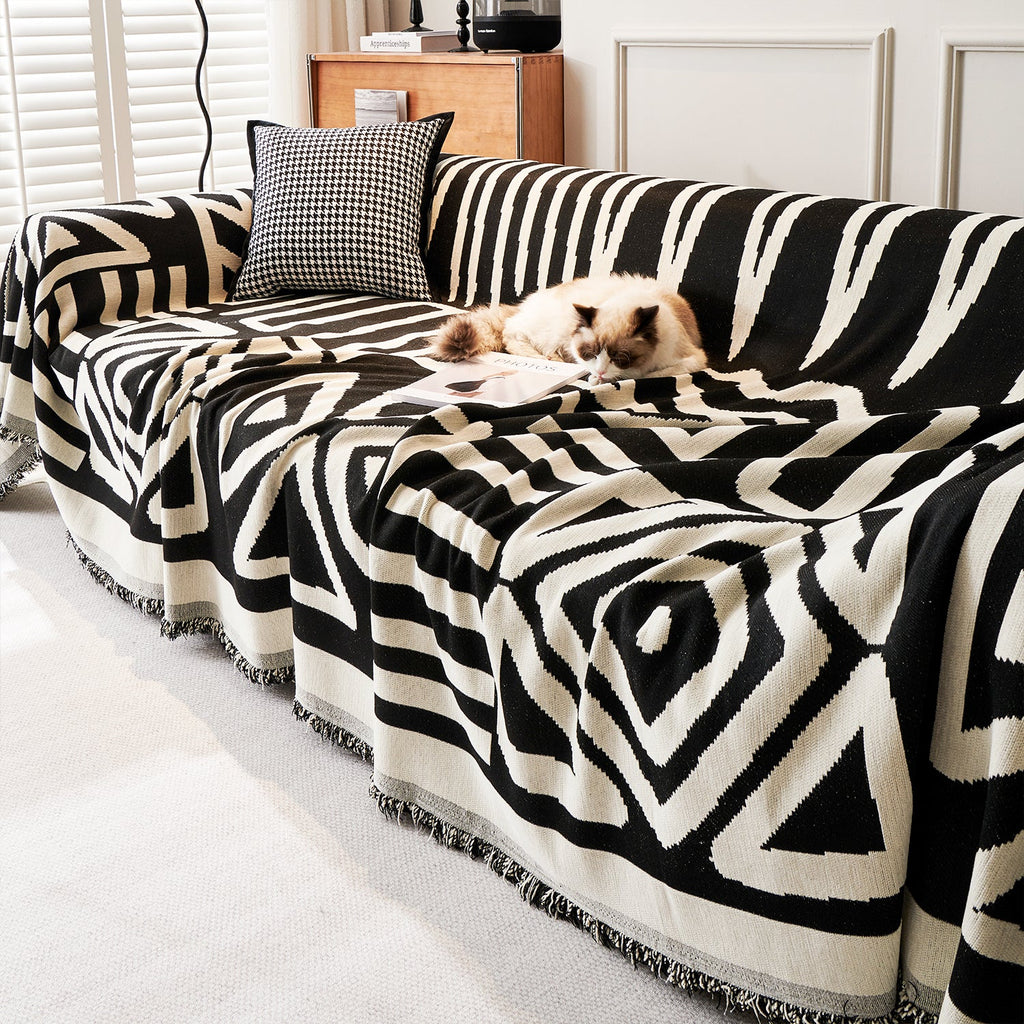 Boho Geometric Couch Cover for Pets – Woven Sofa Throw with Fringed Edge - image 9