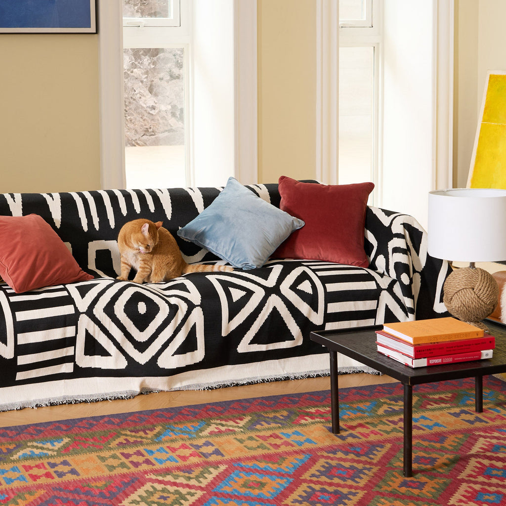 Boho Geometric Couch Cover for Pets – Woven Sofa Throw with Fringed Edge - image 10