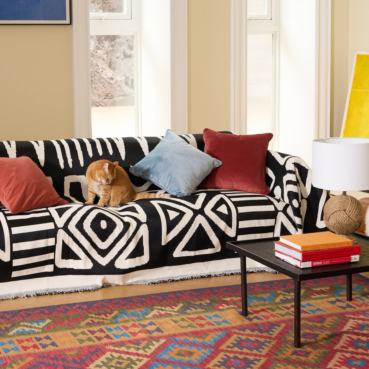 Boho Geometric Couch Cover for Pets – Woven Sofa Throw with Fringed Edge - image 10