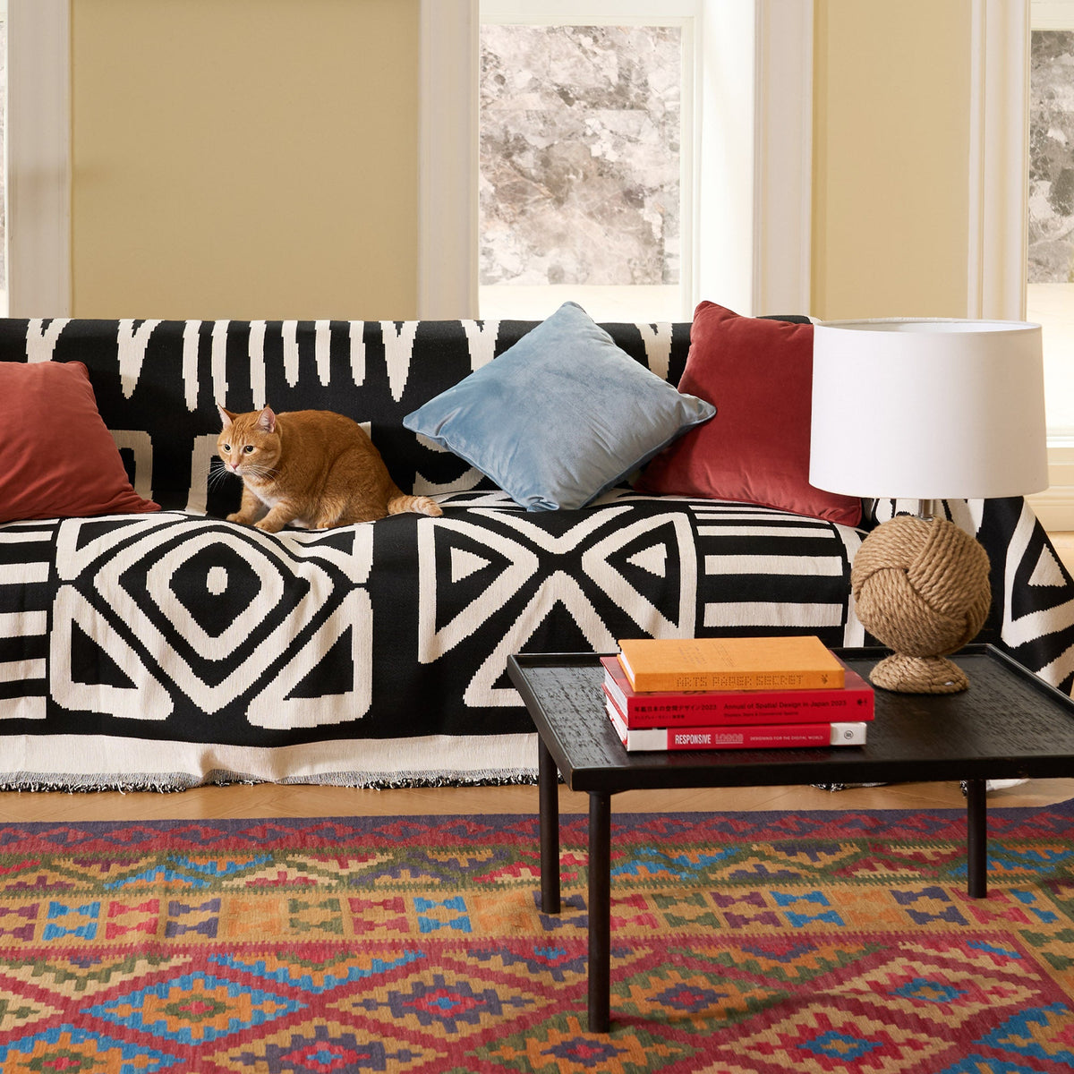 Boho Geometric Couch Cover for Pets – Woven Sofa Throw with Fringed Edge - image 11