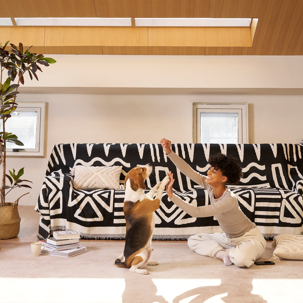 Boho Geometric Couch Cover for Pets – Woven Sofa Throw with Fringed Edge - image 13