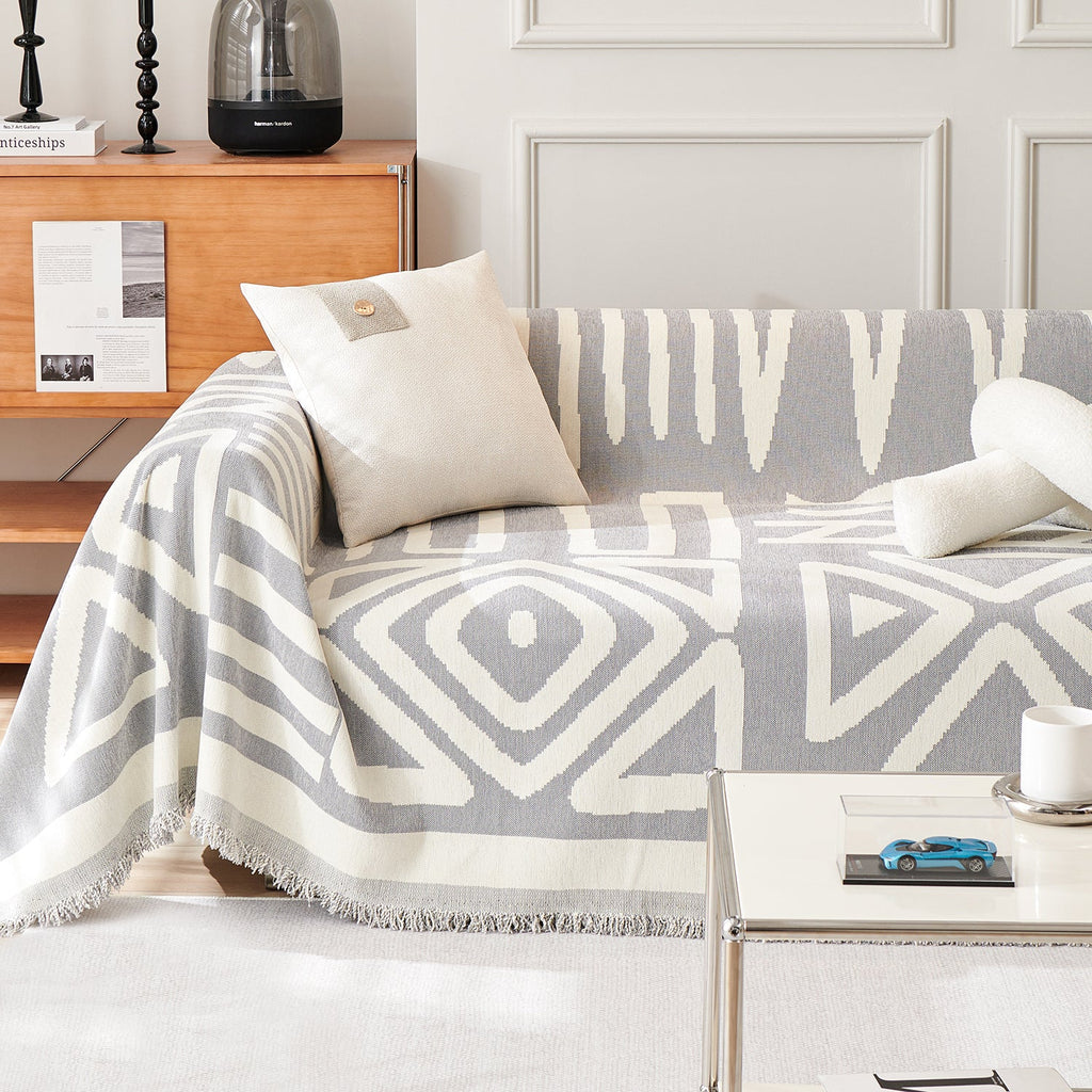 Boho Geometric Couch Cover for Pets – Woven Sofa Throw with Fringed Edge - image 14