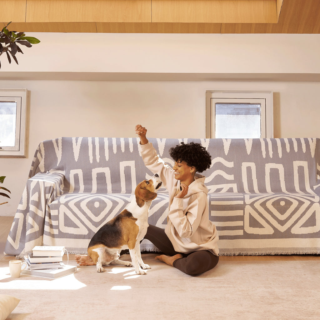 Boho Geometric Couch Cover for Pets – Woven Sofa Throw with Fringed Edge - image 15