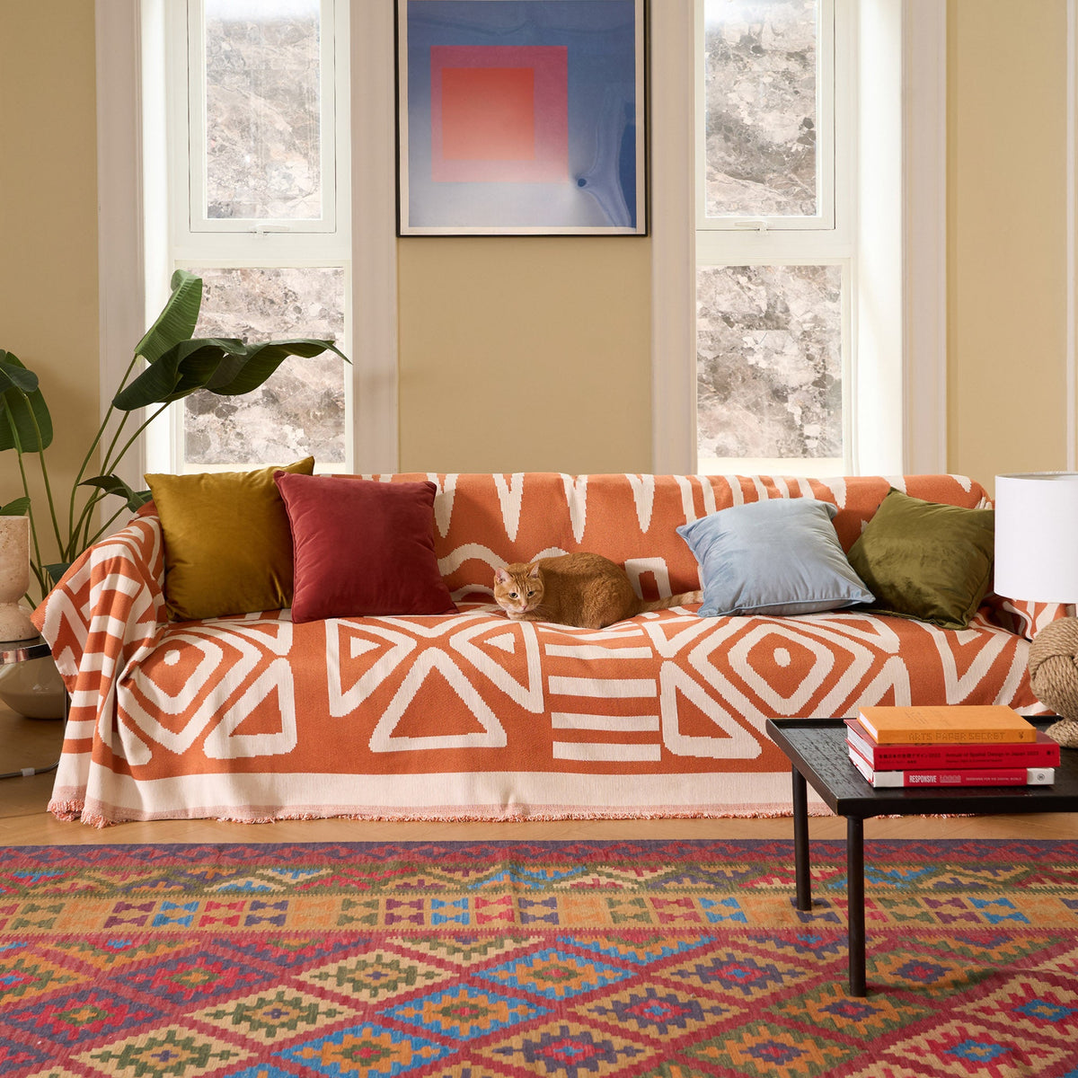 Boho Geometric Couch Cover for Pets – Woven Sofa Throw with Fringed Edge - image 20