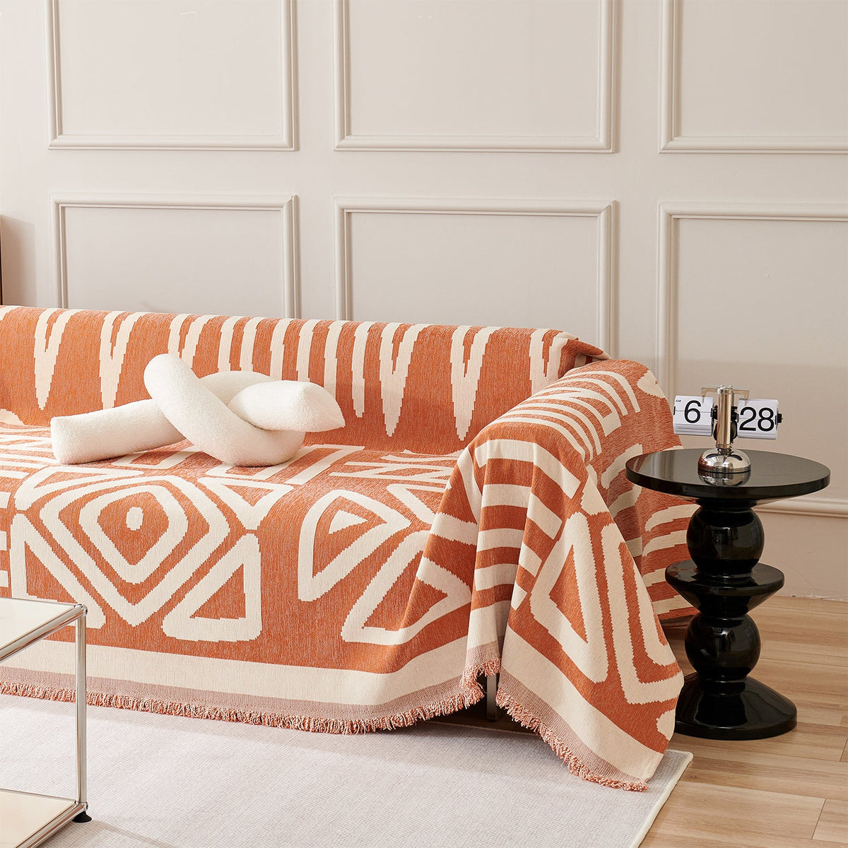 Boho Geometric Couch Cover for Pets – Woven Sofa Throw with Fringed Edge - image 21