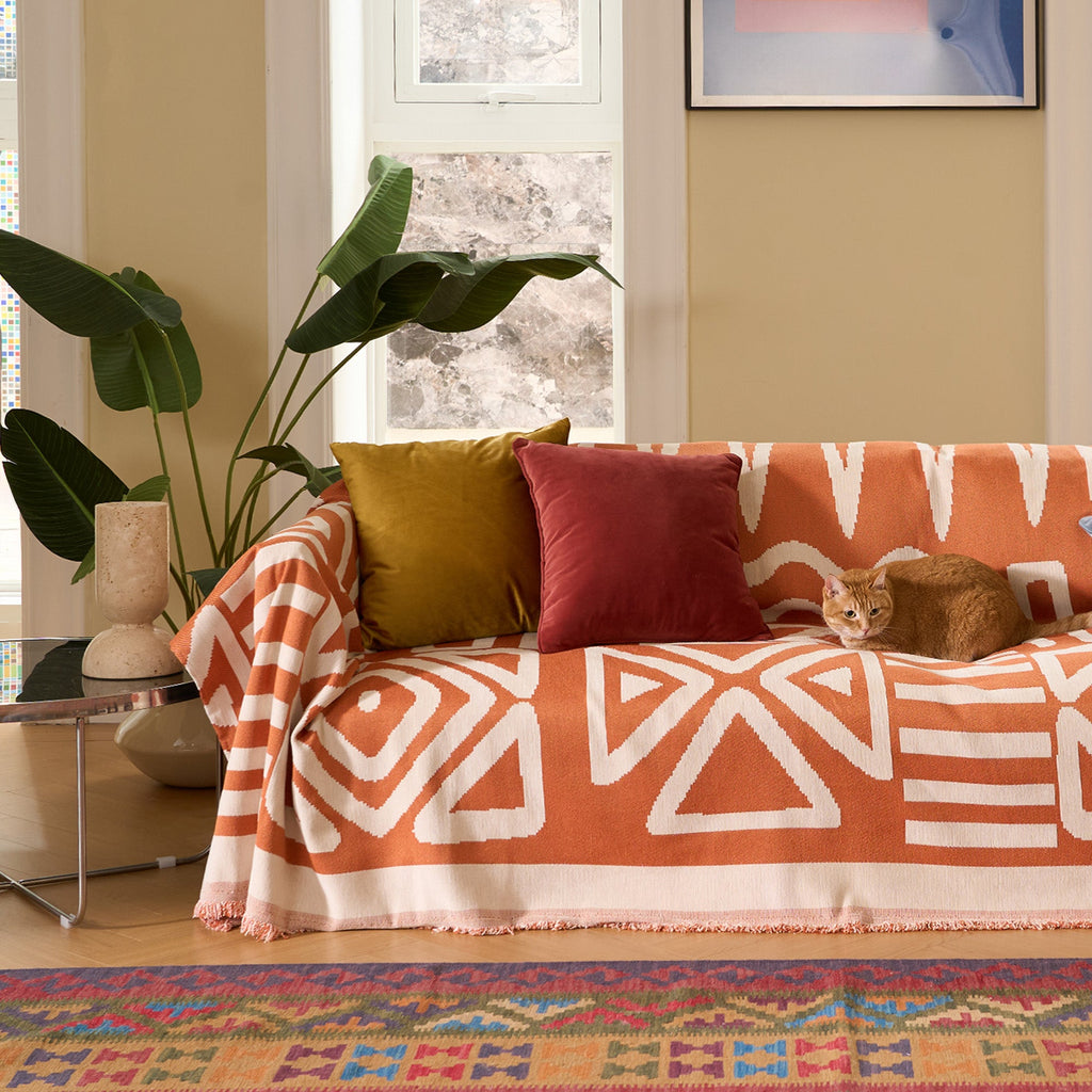 Boho Geometric Couch Cover for Pets – Woven Sofa Throw with Fringed Edge - image 22