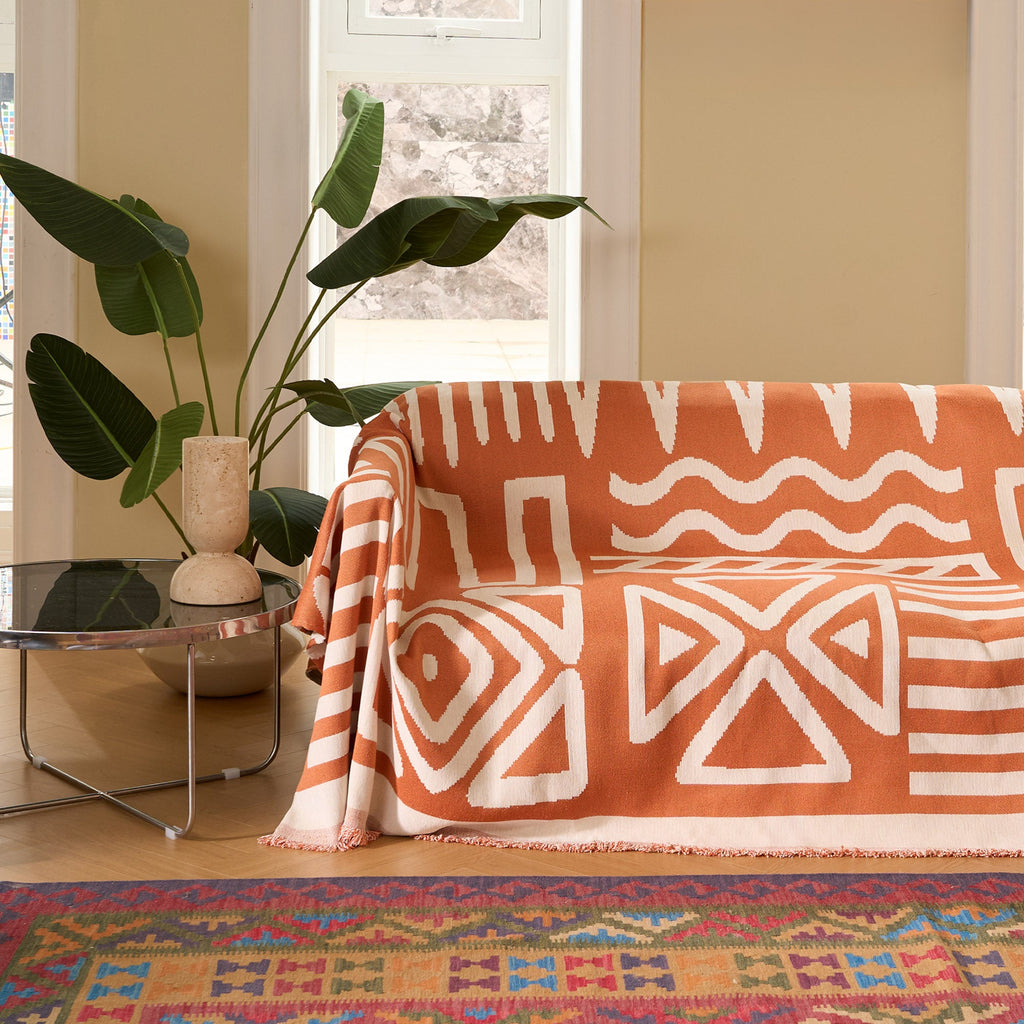 Boho Geometric Couch Cover for Pets – Woven Sofa Throw with Fringed Edge - image 23