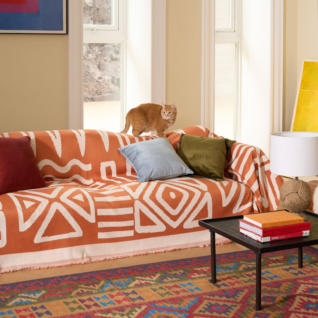 Boho Geometric Couch Cover for Pets – Woven Sofa Throw with Fringed Edge - image 24