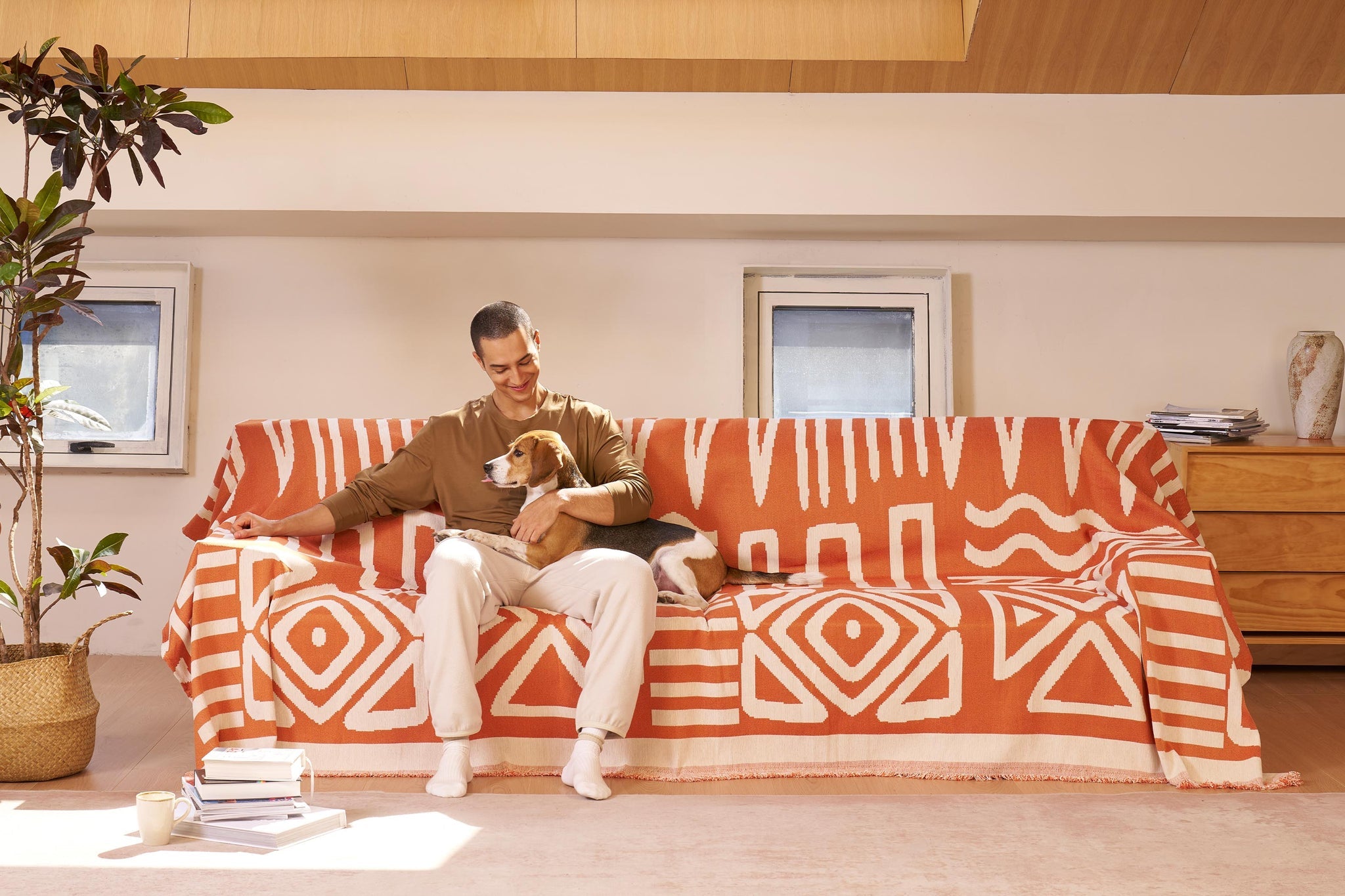 Boho Geometric Couch Cover for Pets – Woven Sofa Throw with Fringed Edge - image 25