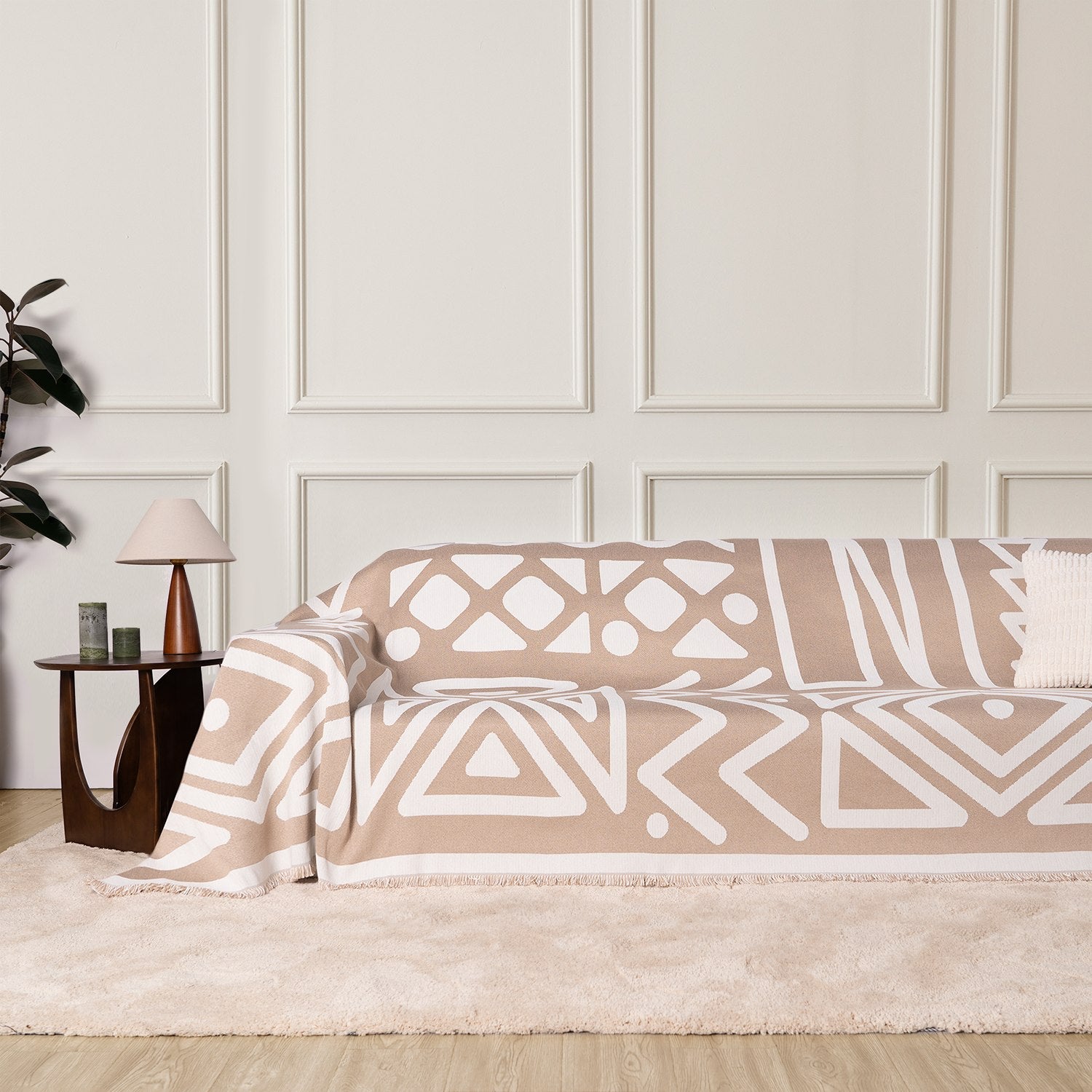 Boho Geometric Couch Cover for Pets – Woven Sofa Throw with Fringed Edge - image 28