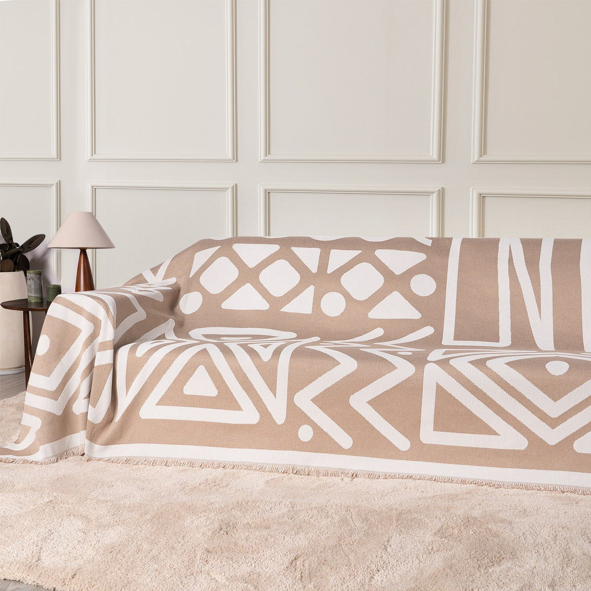 Boho Geometric Couch Cover for Pets – Woven Sofa Throw with Fringed Edge - image 29