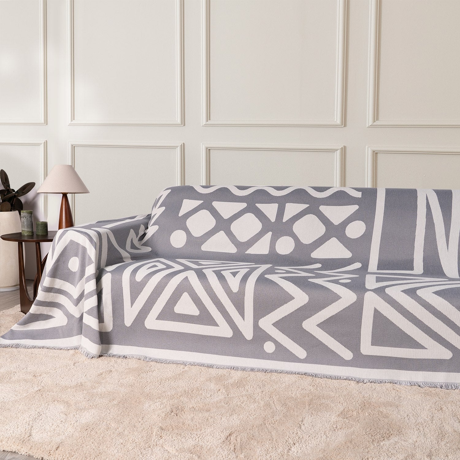 Boho Geometric Couch Cover for Pets – Woven Sofa Throw with Fringed Edge - image 32
