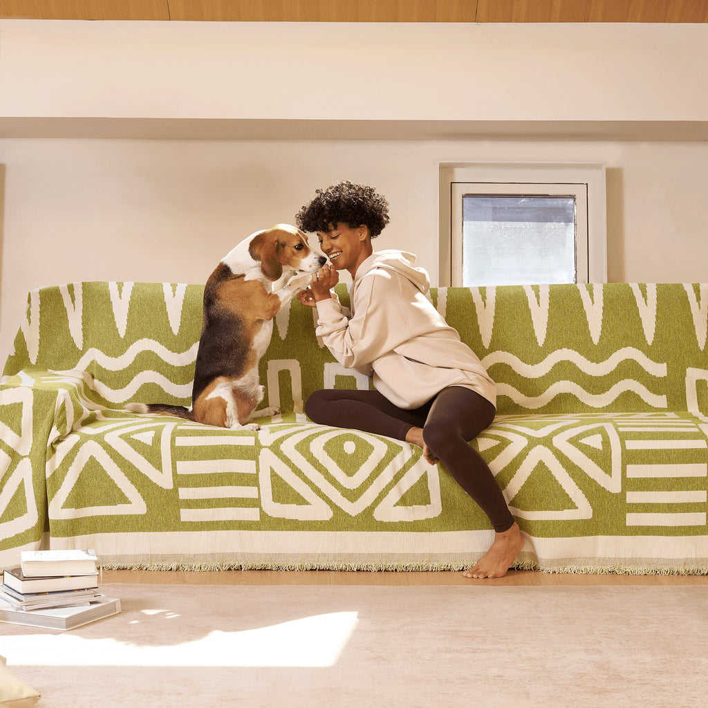 Boho Geometric Couch Cover for Pets – Woven Sofa Throw with Fringed Edge - image 34